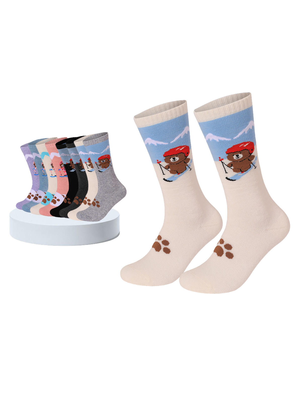 High Performance Kids Bear Pattern Ski Socks