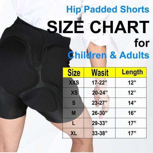 3D Protection Padded Shorts, Hip Butt Tailbone Crash Pad Pants, Impact Protective Gear for Figure Skating Snowboarding Ski Roller Skateboard (Black, X-Large)